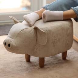 Gardeco Plato The Pig Grey Leatherette Footstool - Size: 36 x 65 x 32cm - Wilko