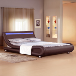 Brooklyn Italian Designer King Size Brown Faux Leather LED Bed Frame - Wilko - thumbnail 1