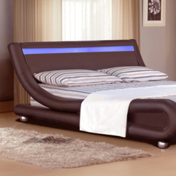 Brooklyn Italian Designer King Size Brown Faux Leather LED Bed Frame - Wilko - thumbnail 3