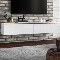 HOMCOM High Gloss White Wall Mounted TV Unit - Size: 30.0 cm x 35.0 cm x 160.0 cmcm - Wilko