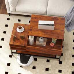 Costway 3 Shelf Rustic Brown Lift Up Top Coffee Table - Size: 111 x 57 x 16cm - Wilko - thumbnail 5