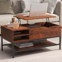Costway 3 Shelf Rustic Brown Lift Up Top Coffee Table - Size: 111 x 57 x 16cm - Wilko