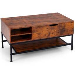 Costway 3 Shelf Rustic Brown Lift Up Top Coffee Table - Size: 111 x 57 x 16cm - Wilko - thumbnail 3