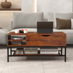 Costway 3 Shelf Rustic Brown Lift Up Top Coffee Table - Size: 111 x 57 x 16cm - Wilko - thumbnail 4