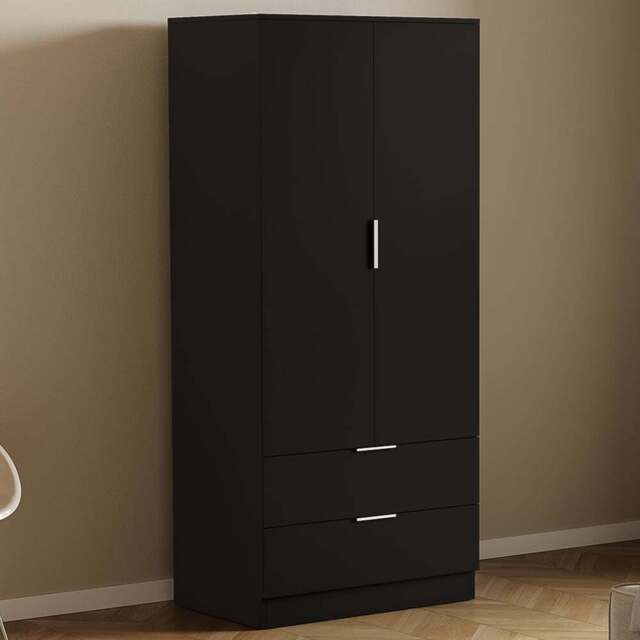 Vida Designs Trega 2 Drawer 2 Door Black Wardrobe - Size: 2 Door, 2 Drawer - Wilko - image 1