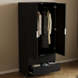 Vida Designs Trega 2 Drawer 2 Door Black Wardrobe - Size: 2 Door, 2 Drawer - Wilko - thumbnail 5
