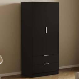 Vida Designs Trega 2 Drawer 2 Door Black Wardrobe - Size: 2 Door, 2 Drawer - Wilko - thumbnail 1