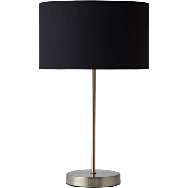 ValueLights Charlie Metallic and Black Shade Brushed Chrome Table Lamp and Bulb - Size: 43 x 25 x 25cm - Silver - Wilko - image 1