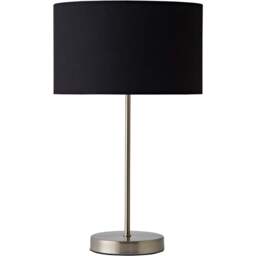 ValueLights Charlie Metallic and Black Shade Brushed Chrome Table Lamp and Bulb - Size: 43 x 25 x 25cm - Silver - Wilko - thumbnail 1