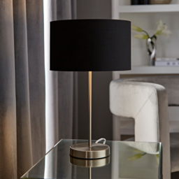 ValueLights Charlie Metallic and Black Shade Brushed Chrome Table Lamp and Bulb - Size: 43 x 25 x 25cm - Silver - Wilko - thumbnail 3