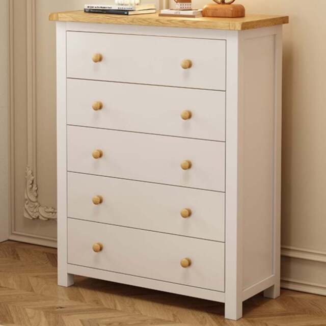 Cabinet Bits Maggiori 5 Drawer White Wood Knob Chest of Drawers - Wilko - image 1
