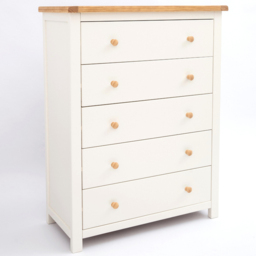 Cabinet Bits Maggiori 5 Drawer White Wood Knob Chest of Drawers - Wilko - thumbnail 4