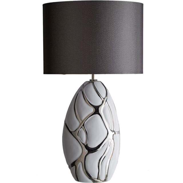Kliving Dark Grey Pebble Shade White and Silver Ceramic Tall Table Lamp - Size: 63 x 36 x 36cm - Wilko - image 1