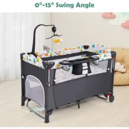 Costway Grey 5 in 1 Baby Bassinet with Diaper Changer and Hanging Toy - Size: 125 x 66 x 78cm - Wilko - thumbnail 3