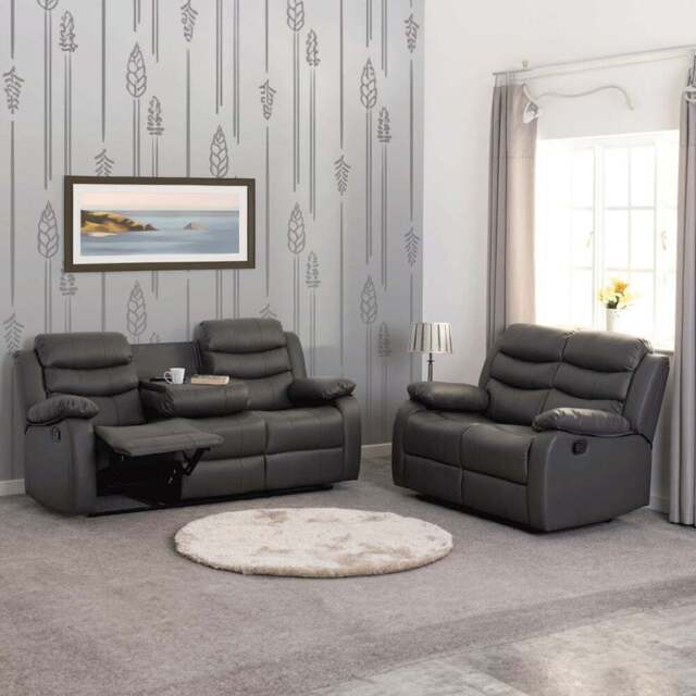 Seconique Roma 5 Seater Grey Faux PU Leather Recliner Sofa Set - Wilko - image 1
