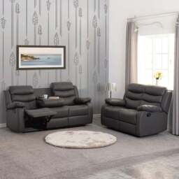 Seconique Roma 5 Seater Grey Faux PU Leather Recliner Sofa Set - Wilko - thumbnail 1