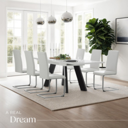 tectake Set of 8 White Cantilever High Backrest Dining Chair - Wilko - thumbnail 4