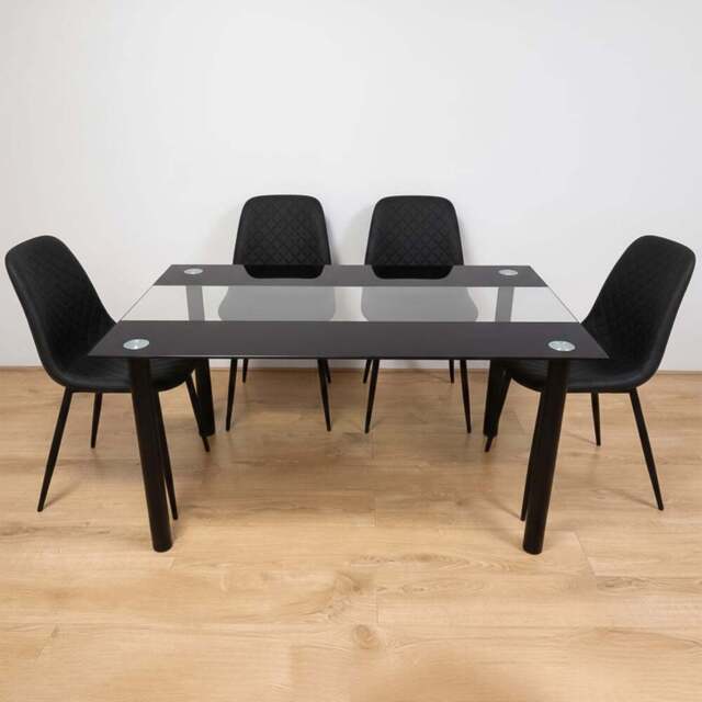 Portland Kosy Koala 4 Seater Gem Pattern Glass Dining Set Black - Clear - Wilko - image 1