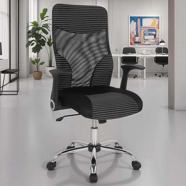FWStyle Black Mesh Striped High Back Office Chair - Size: 113 x 64 x 64cm - Wilko - image 1