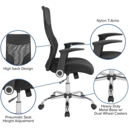 FWStyle Black Mesh Striped High Back Office Chair - Size: 113 x 64 x 64cm - Wilko - thumbnail 6