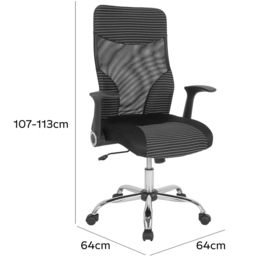 FWStyle Black Mesh Striped High Back Office Chair - Size: 113 x 64 x 64cm - Wilko - thumbnail 7