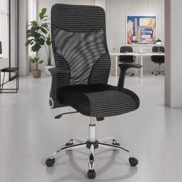FWStyle Black Mesh Striped High Back Office Chair - Size: 113 x 64 x 64cm - Wilko - thumbnail 1