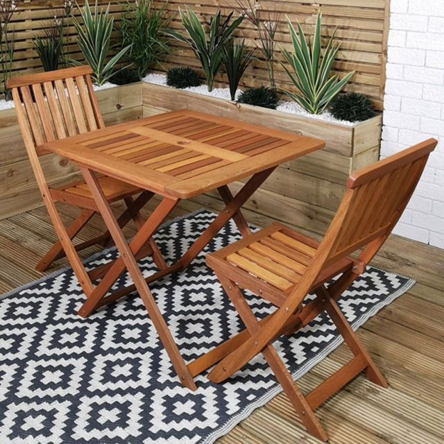 Samuel Alexander Wooden 2 Seater Folding Square Garden Dining Set - Brown - Wilko - image 1