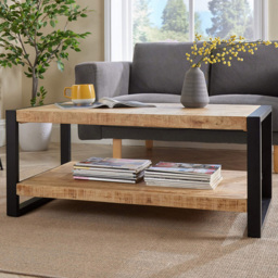 Home Source Single Shelf Summit Mango Wood Coffee Table - Size: 47 x 58 x 58cm - Brown - Wilko - thumbnail 1