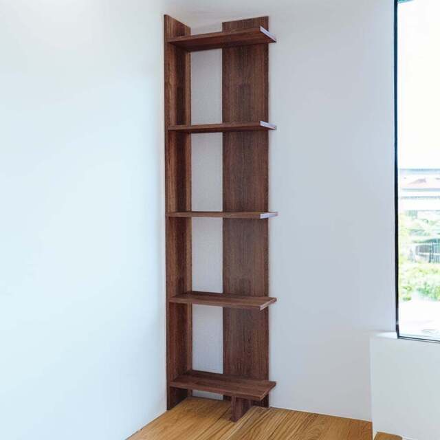 H&O Direct 5 Shelf Walnut Corner Bookshelf - Size: 170 x 45 x 22cm - Brown - Wilko - image 1