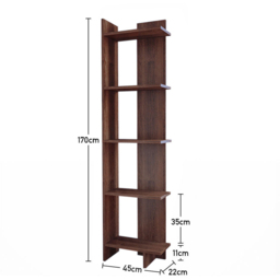 H&O Direct 5 Shelf Walnut Corner Bookshelf - Size: 170 x 45 x 22cm - Brown - Wilko - thumbnail 6