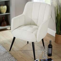 Home Source Luxe White Boucle Accent Armchair with Black Metal Legs - Size: Single - Cream - Wilko