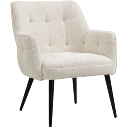 Home Source Luxe White Boucle Accent Armchair with Black Metal Legs - Size: Single - Cream - Wilko - thumbnail 3