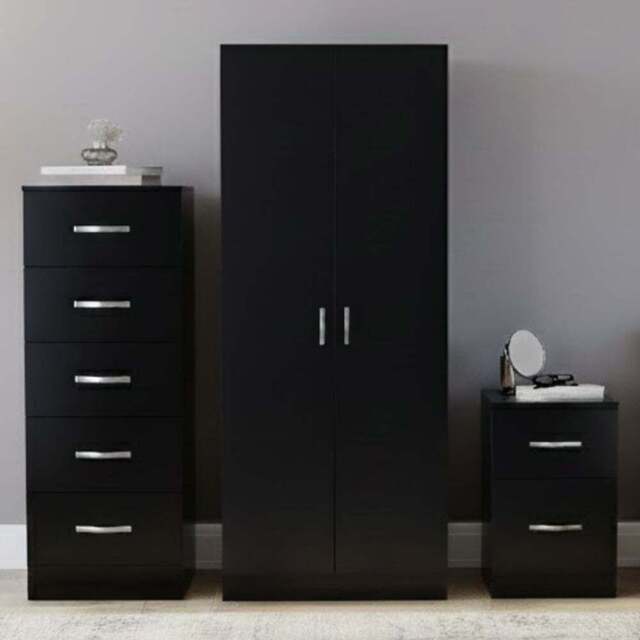 Vida Designs Riano Black 3 Piece Narrow Bedroom Furniture Set - Wilko - image 1