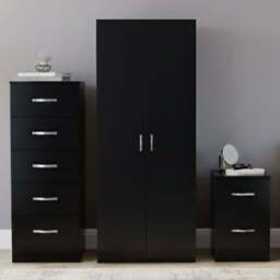 VIDA DESIGNS Riano Black 3 Piece Narrow Bedroom Furniture Set - Wilko