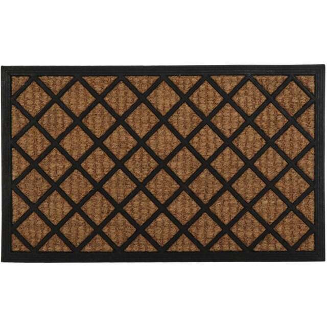 Black Squares Rubber Backed Coir Door Mat 45 x 75cm - Size: 75 x 45cm - Wilko - image 1