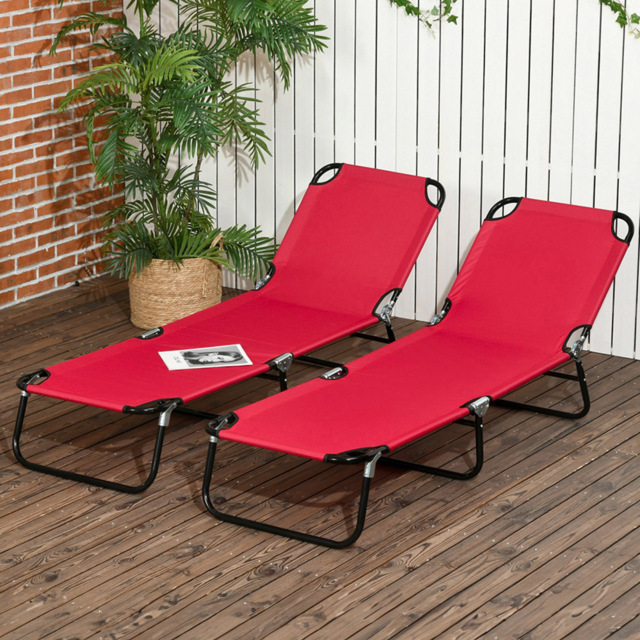 Outsunny Set of 2 Wine Red Adjustable Folding Sun Lounger - Size: 28 x 56 x 188cm - Wilko - image 1