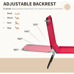 Outsunny Set of 2 Wine Red Adjustable Folding Sun Lounger - Size: 28 x 56 x 188cm - Wilko - thumbnail 5