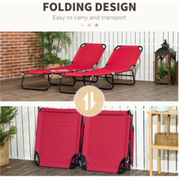 Outsunny Set of 2 Wine Red Adjustable Folding Sun Lounger - Size: 28 x 56 x 188cm - Wilko - thumbnail 6