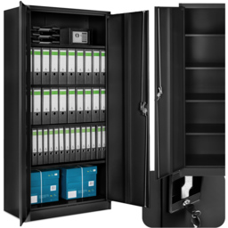 tectake Blain 2 Door 5 Shelf Black Lockable Filing Cabinet - Size: 180 x 40 x 80cm - Wilko - thumbnail 3