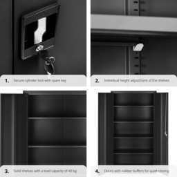 tectake Blain 2 Door 5 Shelf Black Lockable Filing Cabinet - Size: 180 x 40 x 80cm - Wilko - thumbnail 5