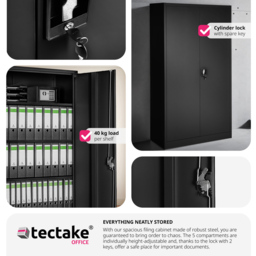 tectake Blain 2 Door 5 Shelf Black Lockable Filing Cabinet - Size: 180 x 40 x 80cm - Wilko - thumbnail 7
