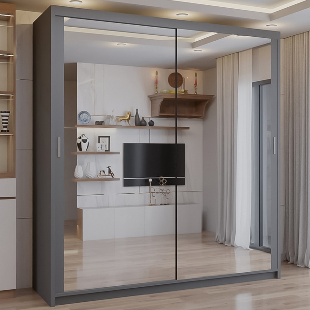 Sliding Wardrobes 4U 2 Sliding Door Grey Full Length Mirrored Wardrobe 90cm - Size: 2 Door - Wilko - image 1