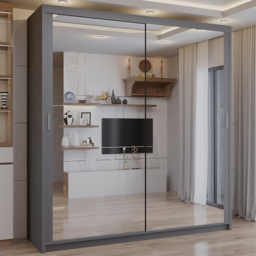 Sliding Wardrobes 4U 2 Sliding Door Grey Full Length Mirrored Wardrobe 90cm - Size: 2 Door - Wilko - thumbnail 1