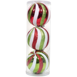 Set of 3 XL Candy Cane Baubles Multicolour - Candy Cane Lane - Wilko