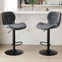 Alivio Dark Grey Velvet Height Adjustable Swivel Bar Stool Set of 2 - Wilko - thumbnail 1