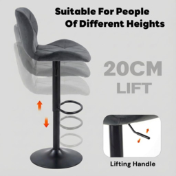 Alivio Dark Grey Velvet Height Adjustable Swivel Bar Stool Set of 2 - Wilko - thumbnail 5