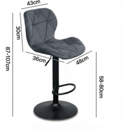 Alivio Dark Grey Velvet Height Adjustable Swivel Bar Stool Set of 2 - Wilko - thumbnail 7
