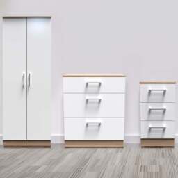Crowndale Devon 3 Piece White Matt and Oak Bedroom Furniture Set - Wilko