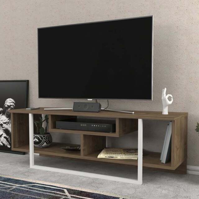 Decorotika Asal Walnut and White Wide TV Unit - Size: 40.2 x 119.4 x 35.2cm - Multi - Wilko - image 1