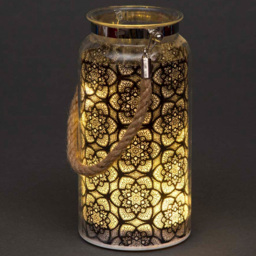 Shatchi Black Flowers Decorated Christmas Jar Lantern 20cm - Size: 20 x 12 x 2.6cm - Wilko - thumbnail 1